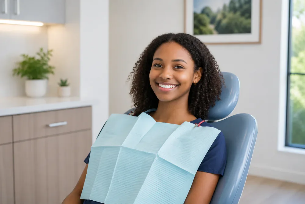 Teenage patient with braces smiling in the dental chair